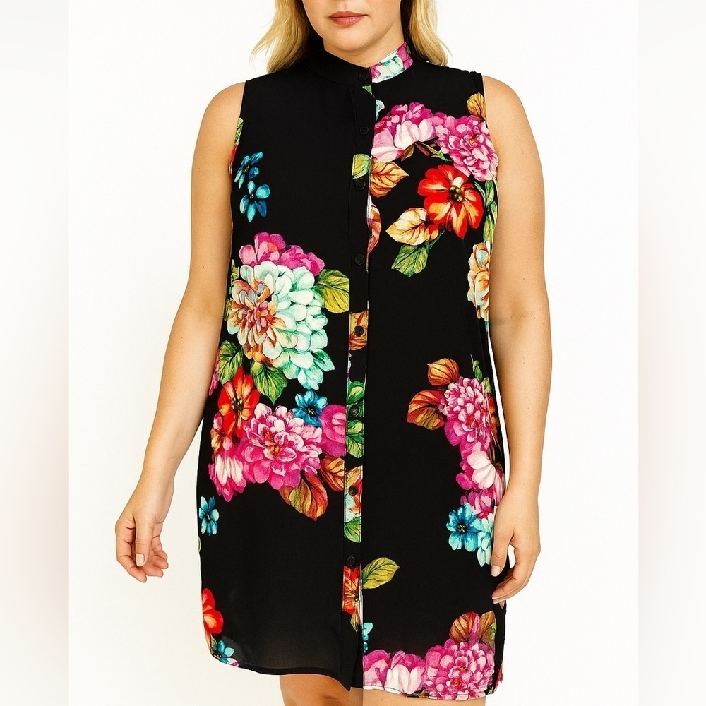 Spense Sleeveless Floral Button Front Tunic Top (1060)